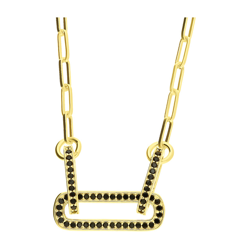 Naszyjnik pozłacany CHARMING z prostokątami z czarnymi cyrkoniami PW375-1 GOLD czarny próba 925