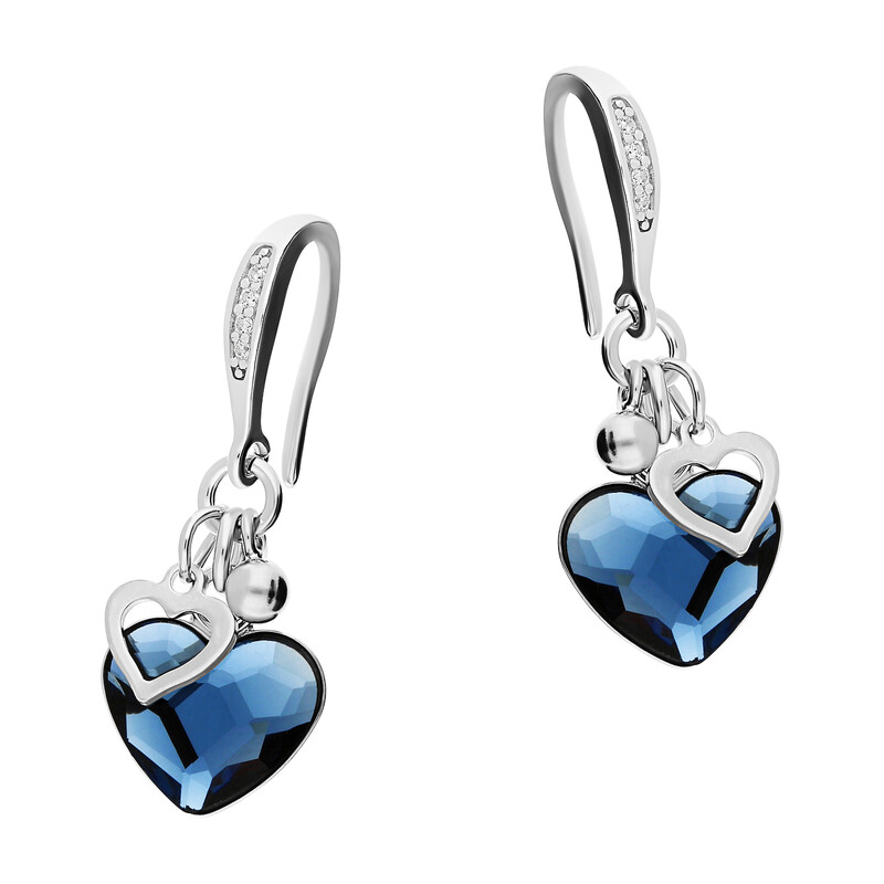 Kolczyki srebrne SPARK serce z niebieskim kryształem Swarovski CQ KWCMIX2808DB próba 925
