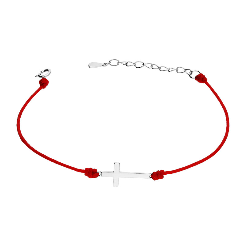 Bransoleta srerbna krzyżyk bokiem na czerwonym sznurku HS1407 czerwony próba 925