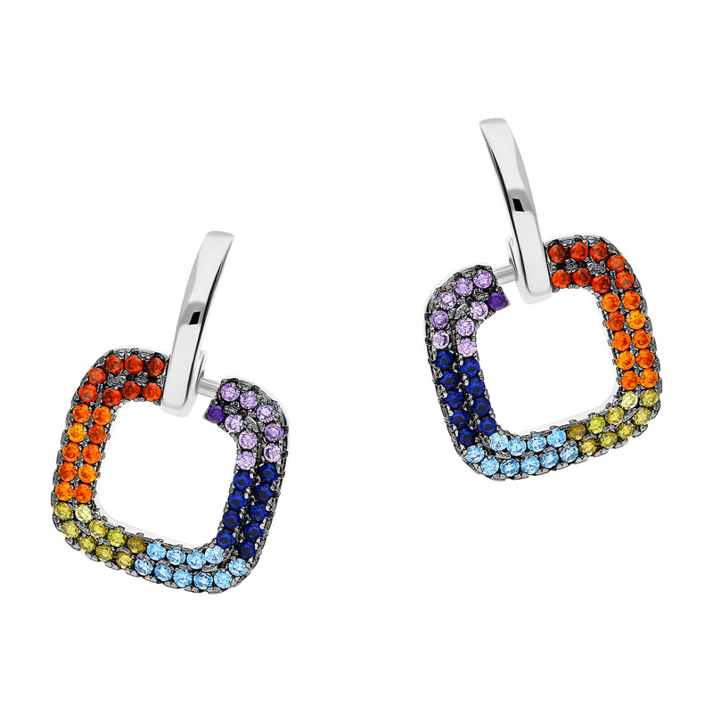 Kolczyki kwadrat mix 2r na półkółku bl/dł JA1009 próba 925