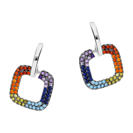 Kolczyki kwadrat mix 2r na półkółku bl/dł JA1009 próba 925