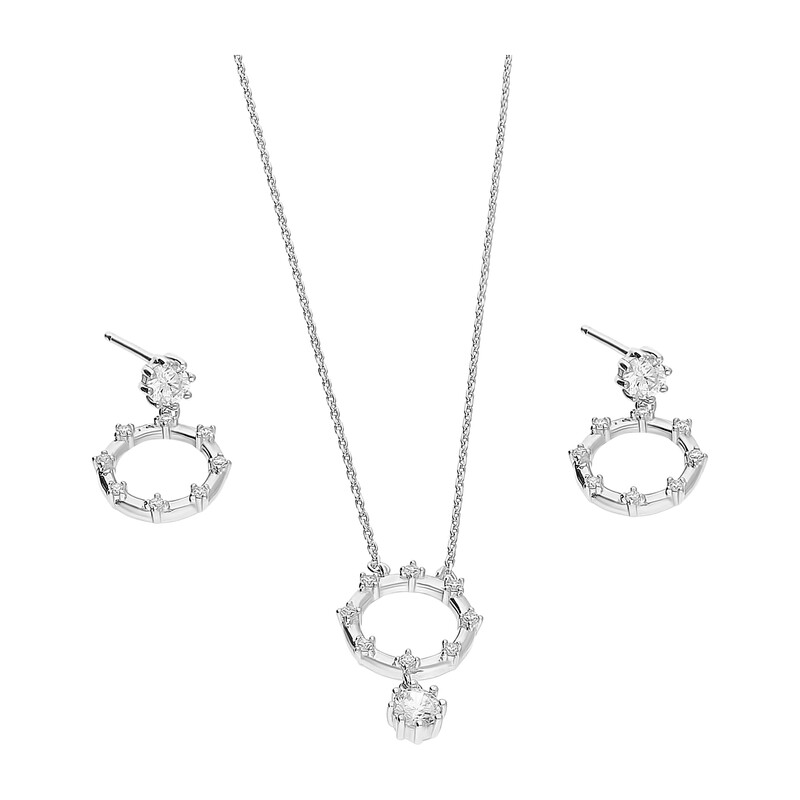 Komplet srebrny naszyjnik i kolczyki kółko z cyrkoniami JA1120 ROD próba 925
