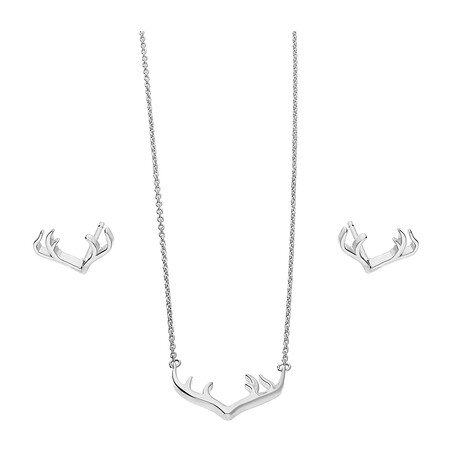 Komplet srebrny kolczyki i naszyjnik poroże jelenia JA1124 ROD próba 925