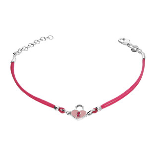 Bransoleta srebrna dla dziewczynki kłódka na różowym sznurku NI368 różowy próba 925