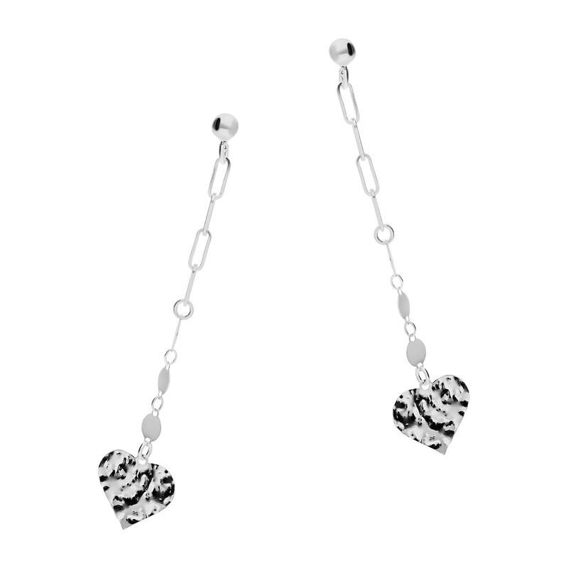 Kolczyki srebrne serce mięte i gładkie kółko/sztyft NI ORN10814 ROD próba 925