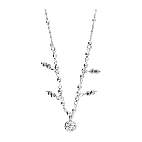 Naszyjnik srebrny cyrkonia w oprawie i szklane szare kulki PW NEW 26 ROD próba 925