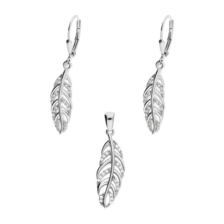 Komplet srebrny kolczyki i zawieszka liść ażurowy  OL ZS-EP154 próba 925