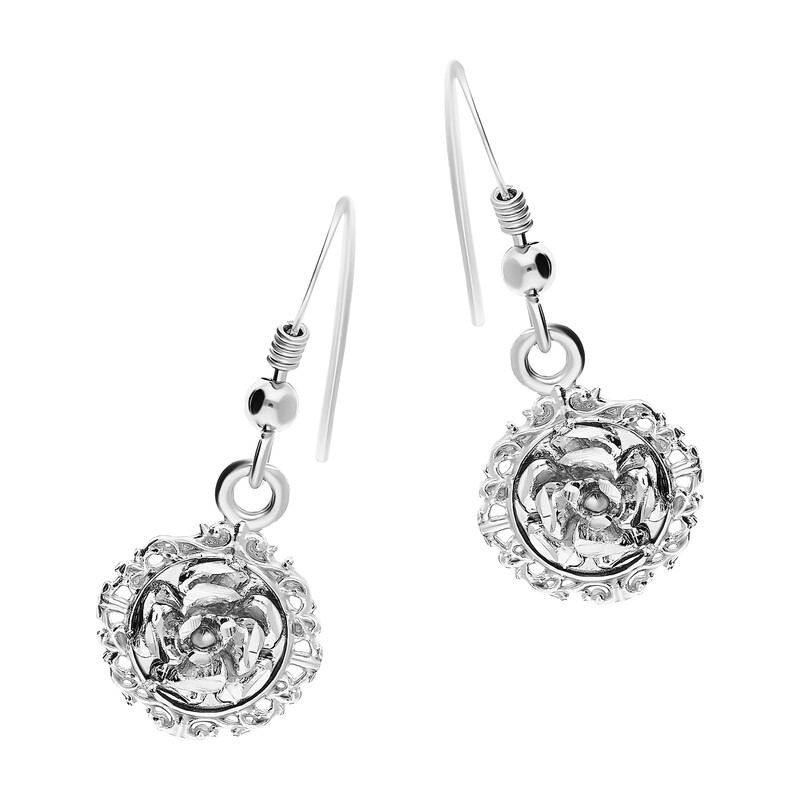 Kolczyki srebrne róża 3D w kole/big.PW NEW 28 ROD próba 925