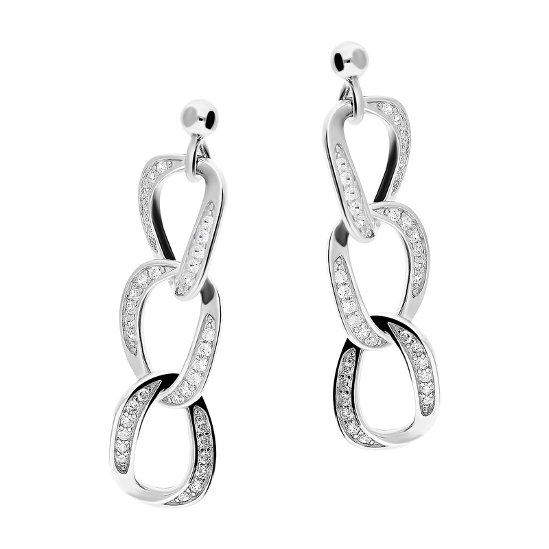 Kolczyki srebrne owale z cyrkoniami/sztyft PW350 próba 925