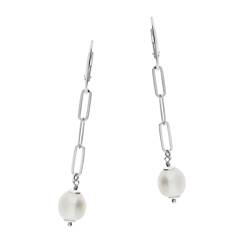 Kolczyki srebrne z perłą jubilerską na łańcuszku/big.zam. PW406 ROD próba 925