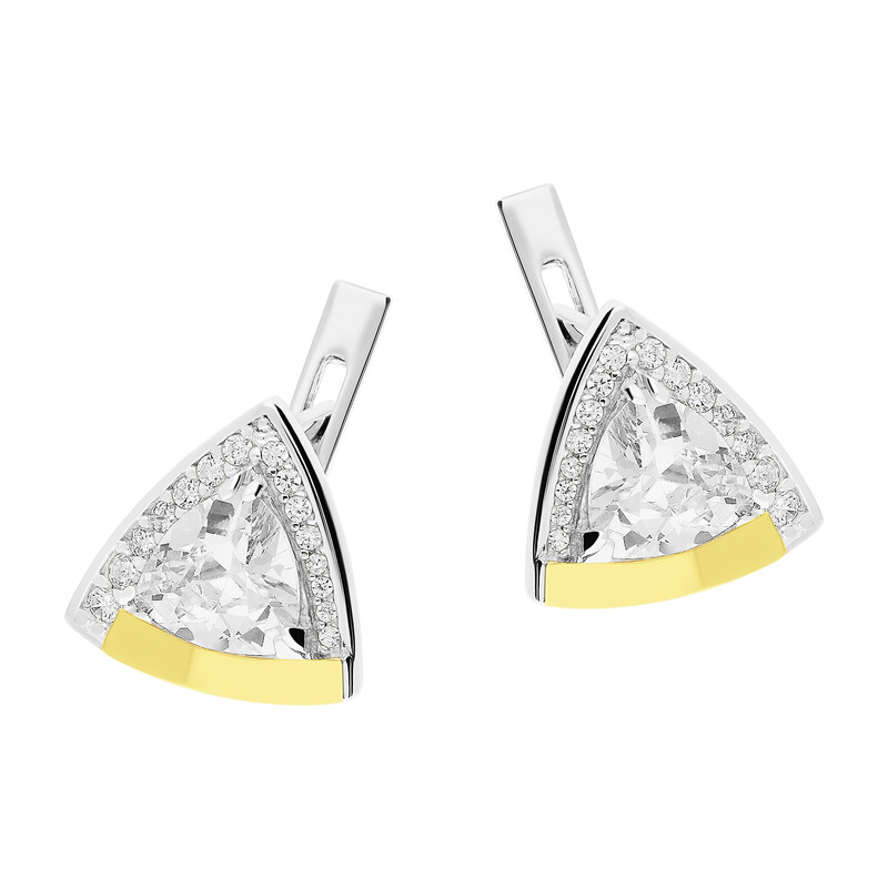 Kolczyki srebrne trójkątna cyrkonia i złota blaszka/ang.zap. PX 519_AU375 blaszka gold