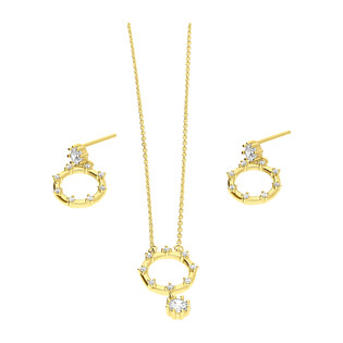 Komplet pozłacany naszyjnik i kolczyki kółko z cyrkoniami JA1120 GOLD próba 925