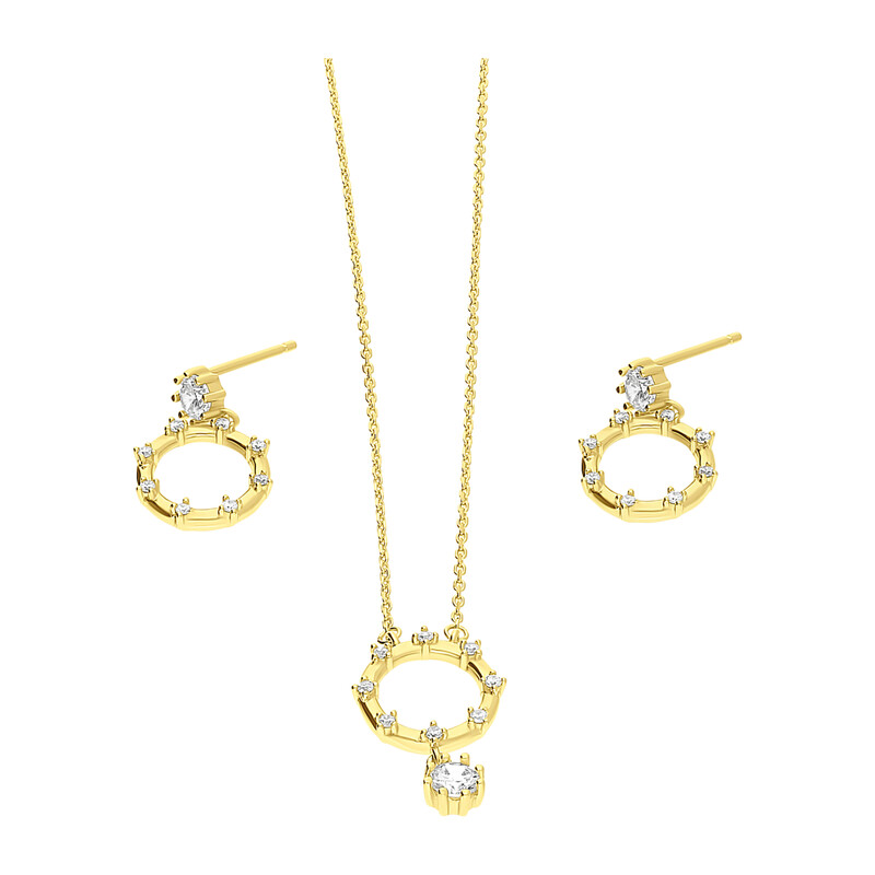 Komplet pozłacany naszyjnik i kolczyki kółko z cyrkoniami JA1120 GOLD próba 925