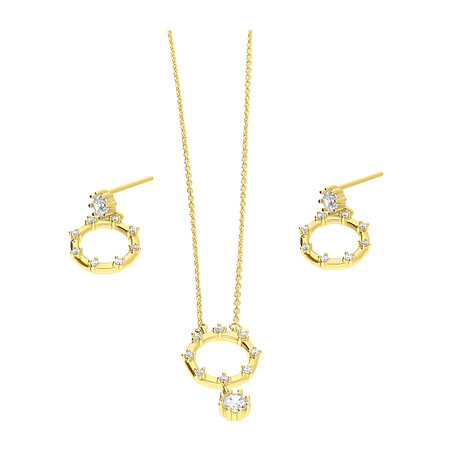 Komplet pozłacany naszyjnik i kolczyki kółko z cyrkoniami JA1120 GOLD próba 925