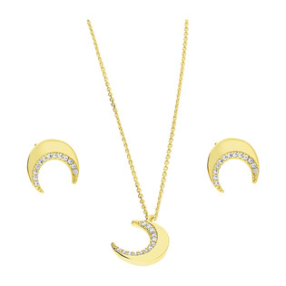 Komplet pozłacany kolczyki i naszyjnik księżyc z cyrkoniami JA1122 GOLD próba 925
