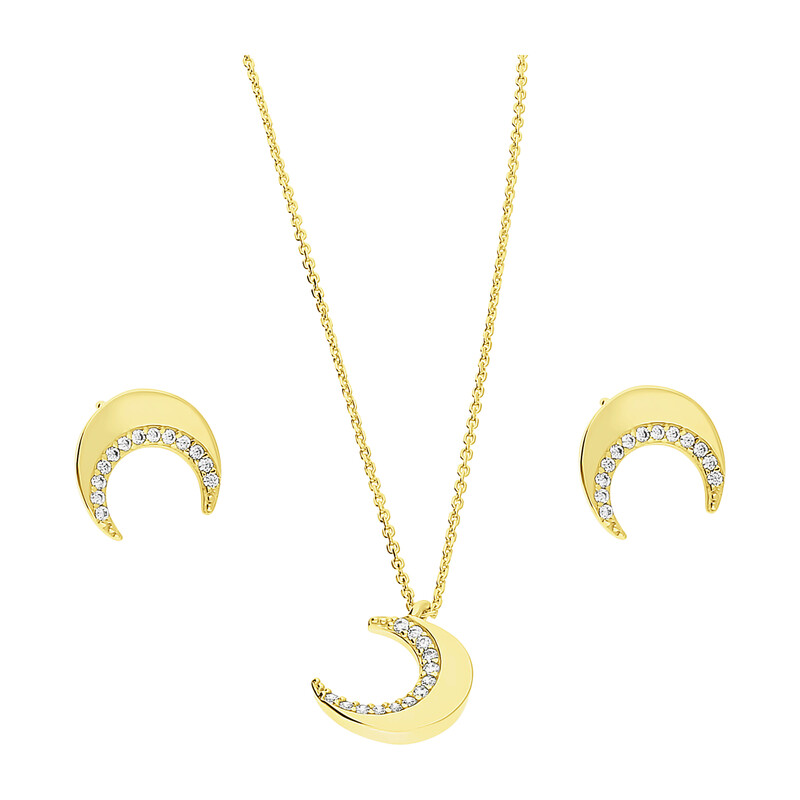 Komplet pozłacany kolczyki i naszyjnik księżyc z cyrkoniami JA1122 GOLD próba 925