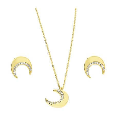 Komplet pozłacany kolczyki i naszyjnik księżyc z cyrkoniami JA1122 GOLD próba 925