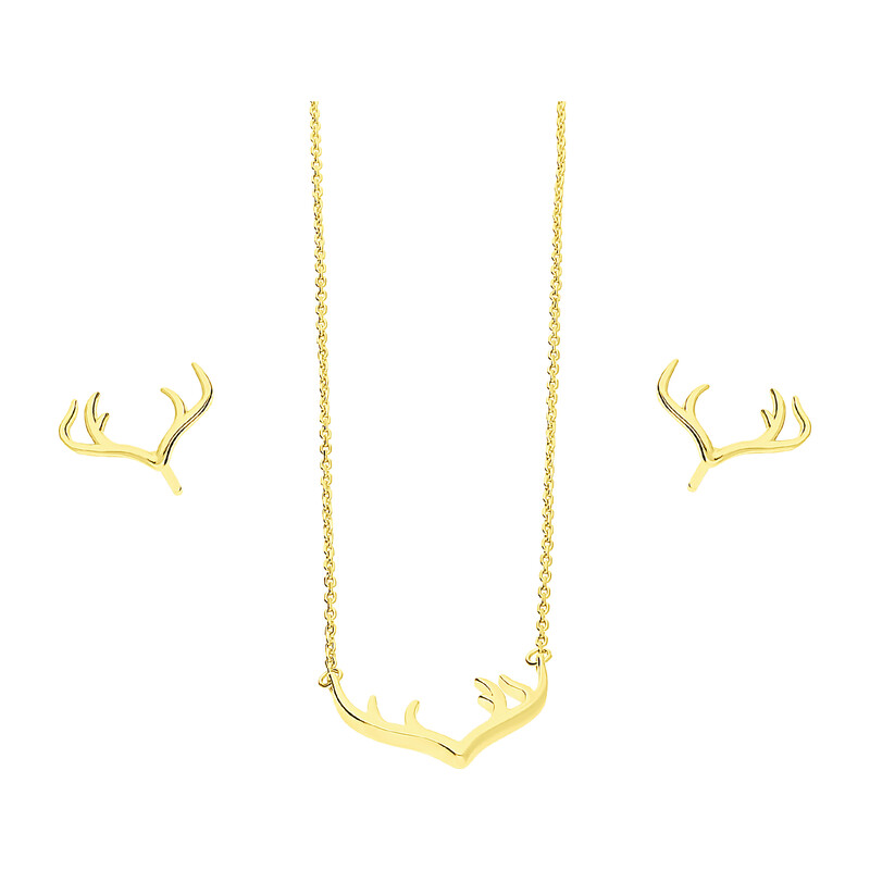 Komplet pozłacany kolczyki i naszyjnik poroże jelenia  JA1124 GOLD próba 925