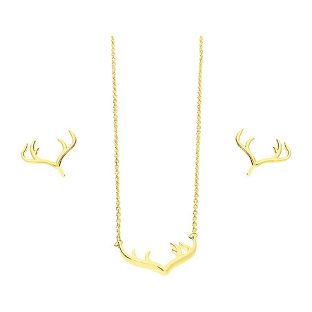 Komplet pozłacany kolczyki i naszyjnik poroże jelenia  JA1124 GOLD próba 925