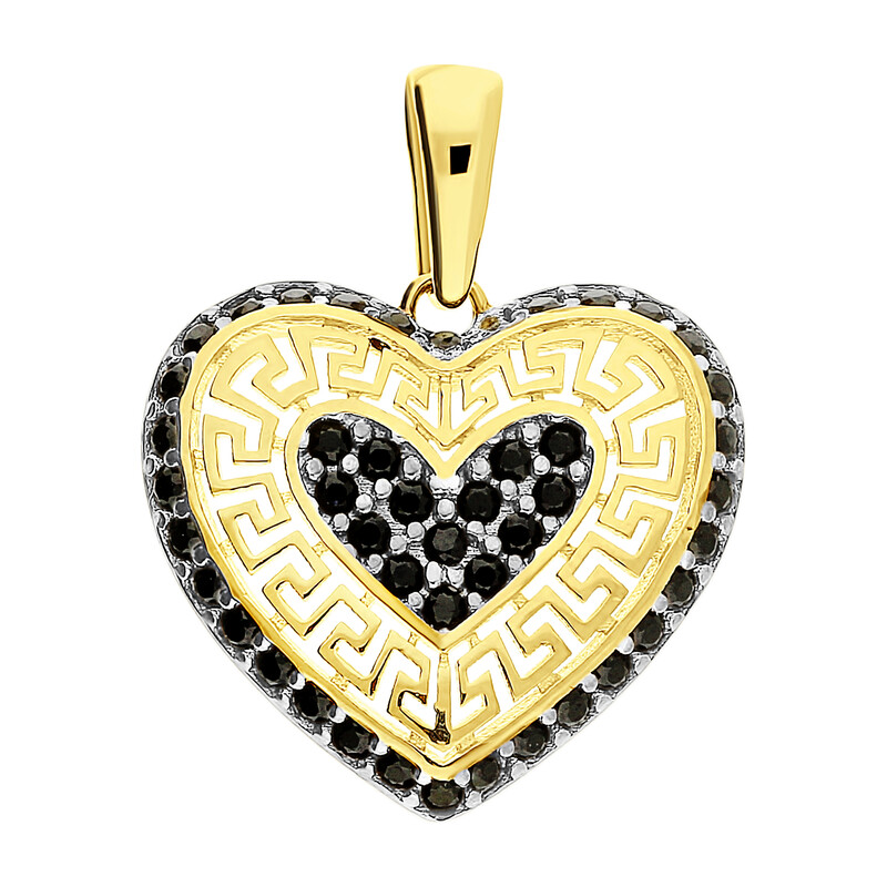 Serduszko złote z czarnymi cyrkoniami i greką MZ T23-P-1568-YW-BCZ próba 375