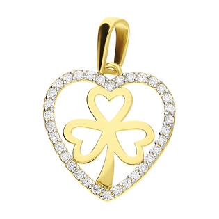 Serduszko złote z białymi cyrkoniami i koniczyną MZ T23-P-1390-YW-CZ próba 585