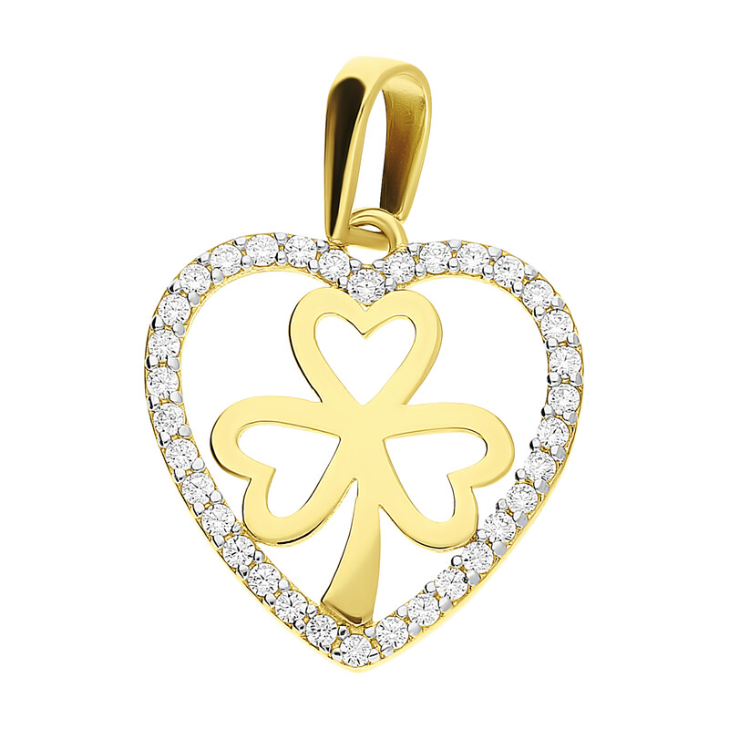 Serduszko złote z białymi cyrkoniami i koniczyną MZ T23-P-1390-YW-CZ próba 585