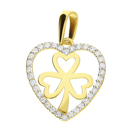 Serduszko złote z białymi cyrkoniami i koniczyną MZ T23-P-1390-YW-CZ próba 585