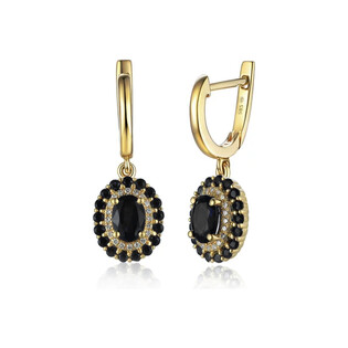 Kolczyki złote owalny czarny agat i diamenty/ang.zap. AW 71860Y-AGA owal próba 585
