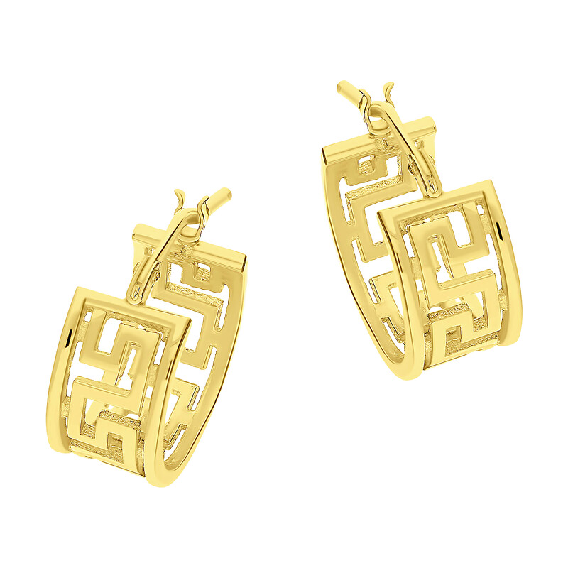 Kolczyki pozłacane kółka 13 mm ażurowa greka/ang.zap. PW NEW 29 GOLD próba 925