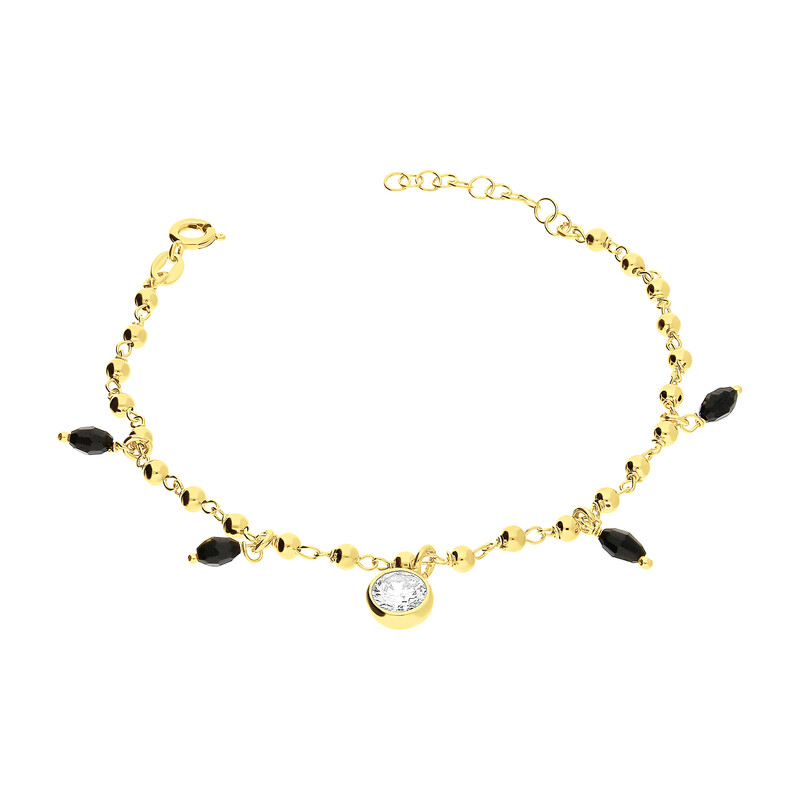 Bransoleta pozłacana cyrkonia w oprawie i czarne fasetowane kulki PW NEW 199 GOLD próba 925