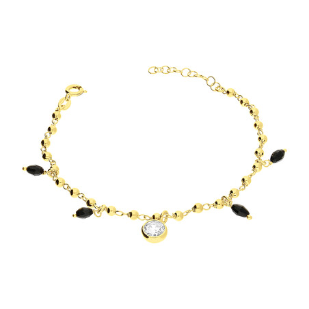 Bransoleta pozłacana cyrkonia w oprawie i czarne fasetowane cyrkonie