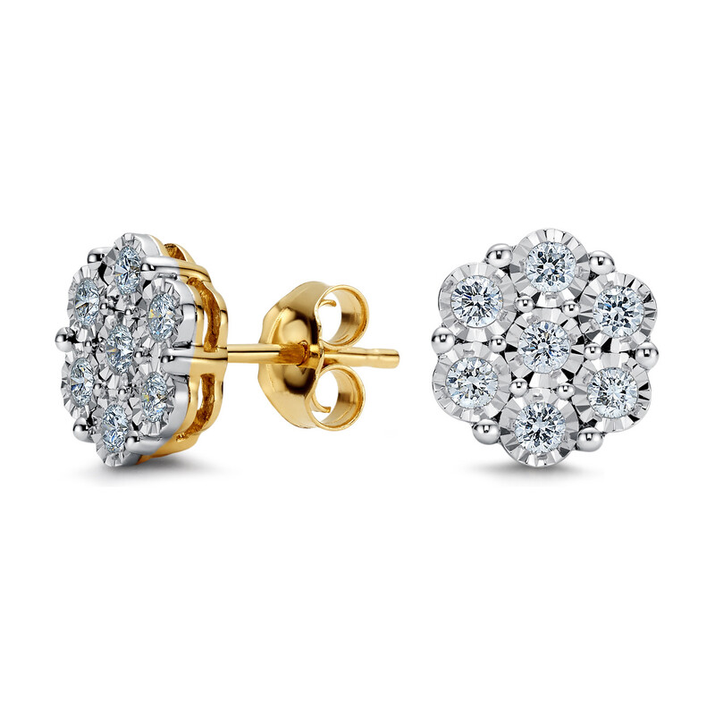 Kolczyki złote kwiatek z białymi diamentami/sztyft LC JE4890-6482Y próba 585