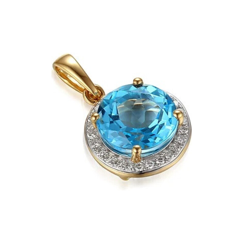 Zawieszka złota okrągły topaz i białe diamenty AW 62900 Y-TO okrągły próba 585