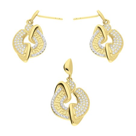 Komplet złoty kolczyki i zawieszka greka z cyrkoniami S3 BM-536 próba 585