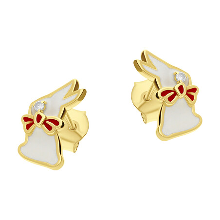 Kolczyki pozłacane dla dziewczynki królik z emalią/sztyft TB 12613 GOLD próba 925