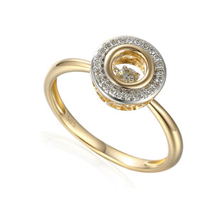 Pierścionek złoty tańczący diament w kole AW 66720 YW okr.tańczący bryl próba 585