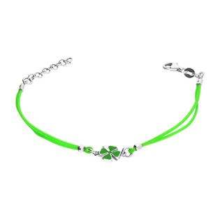 Bransoleta srebrna dla dziewczynki koniczyna z zieloną emalią na zielonym sznurku NI245 próba 925