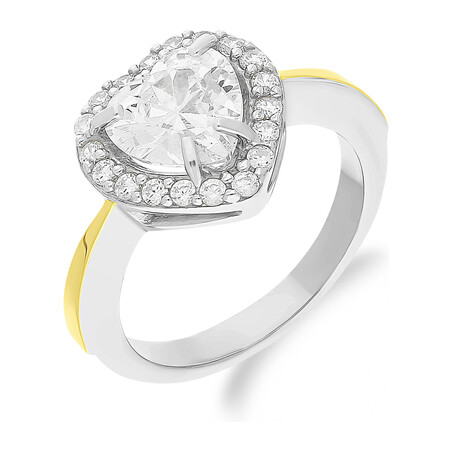 Pierścionek srebrny serce z cyrkonią i złota blaszka PX 693_AU375 blaszka gold