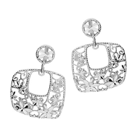 Kolczyki srebrne ażurowy kwadrat z kwiatami/sztyft SD K215-E0447 próba 925