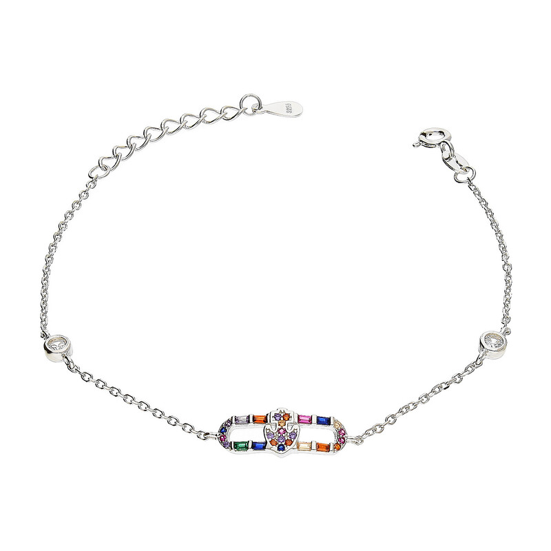 Bransoleta srebrna klamra z kolorowymi bagietami/anker A0 FIR_34 próba 925