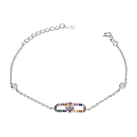 Bransoleta srebrna klamra z kolorowymi bagietami/anker A0 FIR_34 próba 925