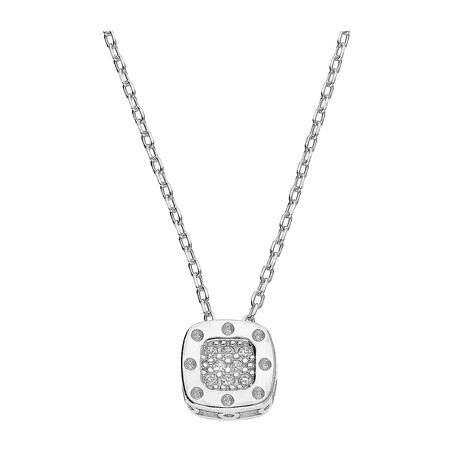 Naszyjnik srebrny kwadrat 3D z białymi cyrkoniami/anker A0920 próba 925