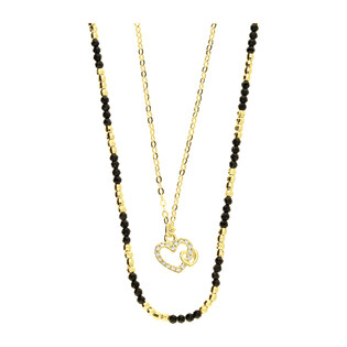 Naszyjnik srebrny serce z cyrkoniami i czarne kulki PW NEW 197 GOLD próba 925