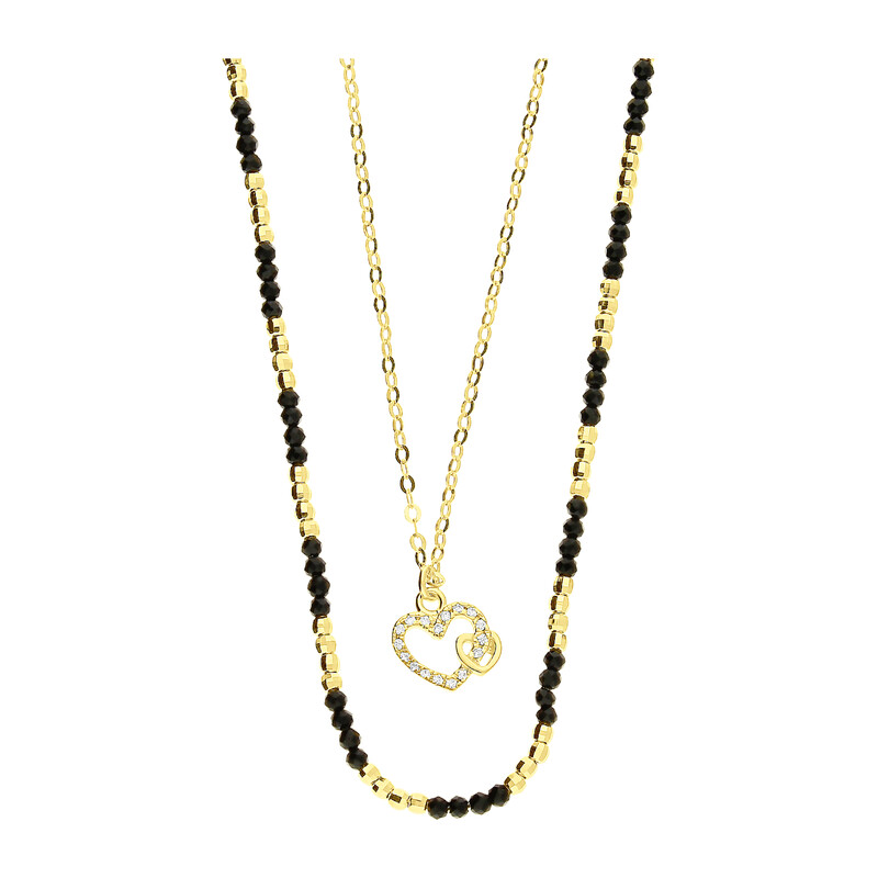 Naszyjnik srebrny serce z cyrkoniami i czarne kulki PW NEW 197 GOLD próba 925