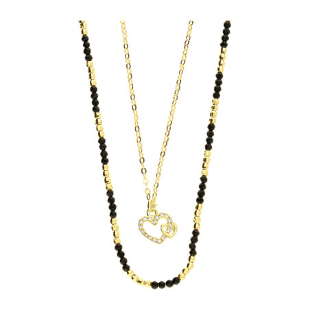 Naszyjnik srebrny serce z cyrkoniami i czarne kulki PW NEW 197 GOLD próba 925