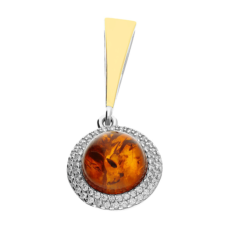 Zawieszka srebrna z bursztynem i cyrkoniami PX 540-1_AU375 blaszka gold