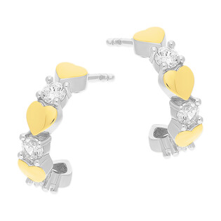 Kolczyki srebrne półkółka serca i cyrkonie/sztyft  PX 691_AU375 blaszka gold