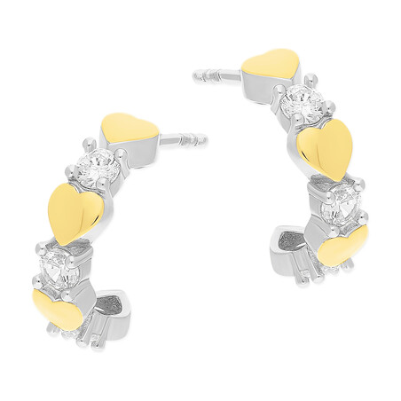 Kolczyki srebrne półkółka serca i cyrkonie/sztyft  PX 691_AU375 blaszka gold