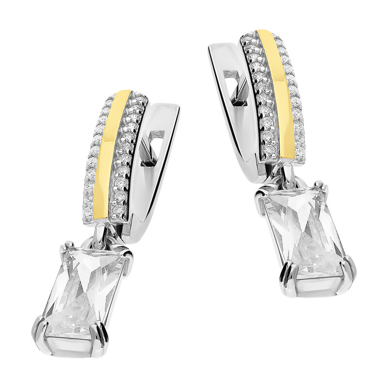 Kolczyki srebrne z prostokątną cyrkonią i złotą blaszką/ang.zap. PX 702_AU375 blaszka gold