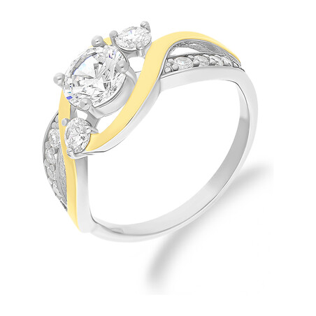 Pierścionek srebrny cyrkonie w łezce i złota blaszka